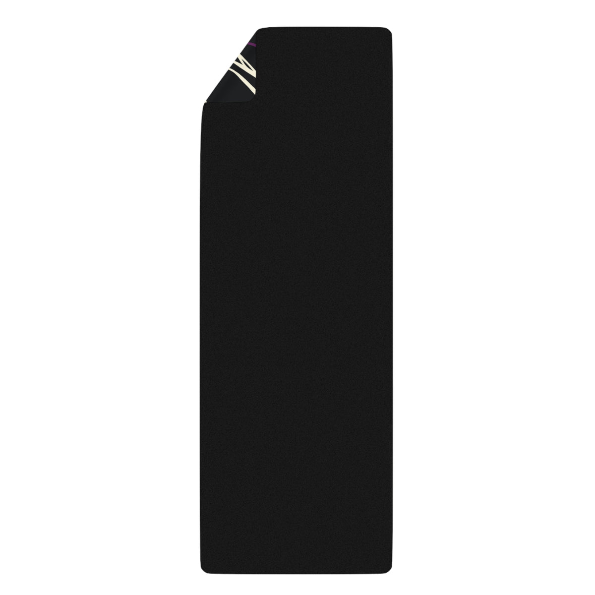 Back of the Queen of Phoenix black yoga mat, plain black rubber with a folded corner