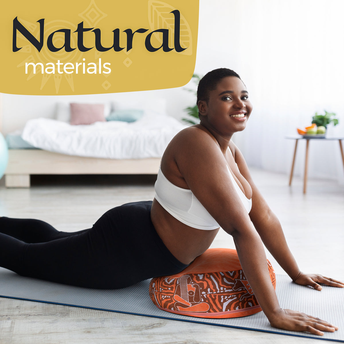 Orange meditation cushion in use